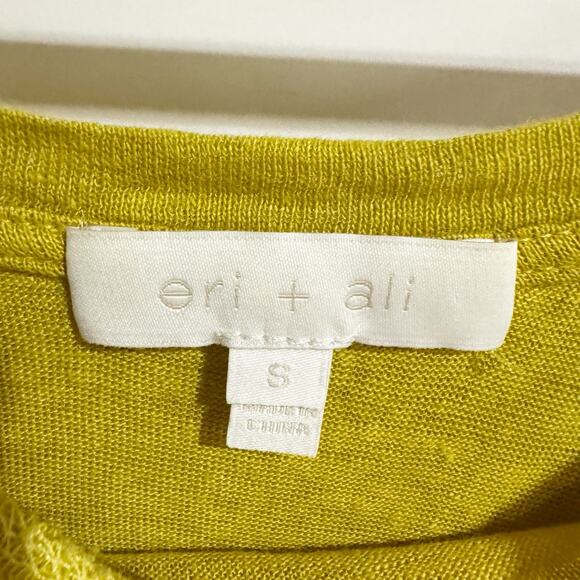 NWT Eri + Ali Ruffled Cross-Back Tee Size Small chartreuse Linen Anthropologie - Picture 2 of 5